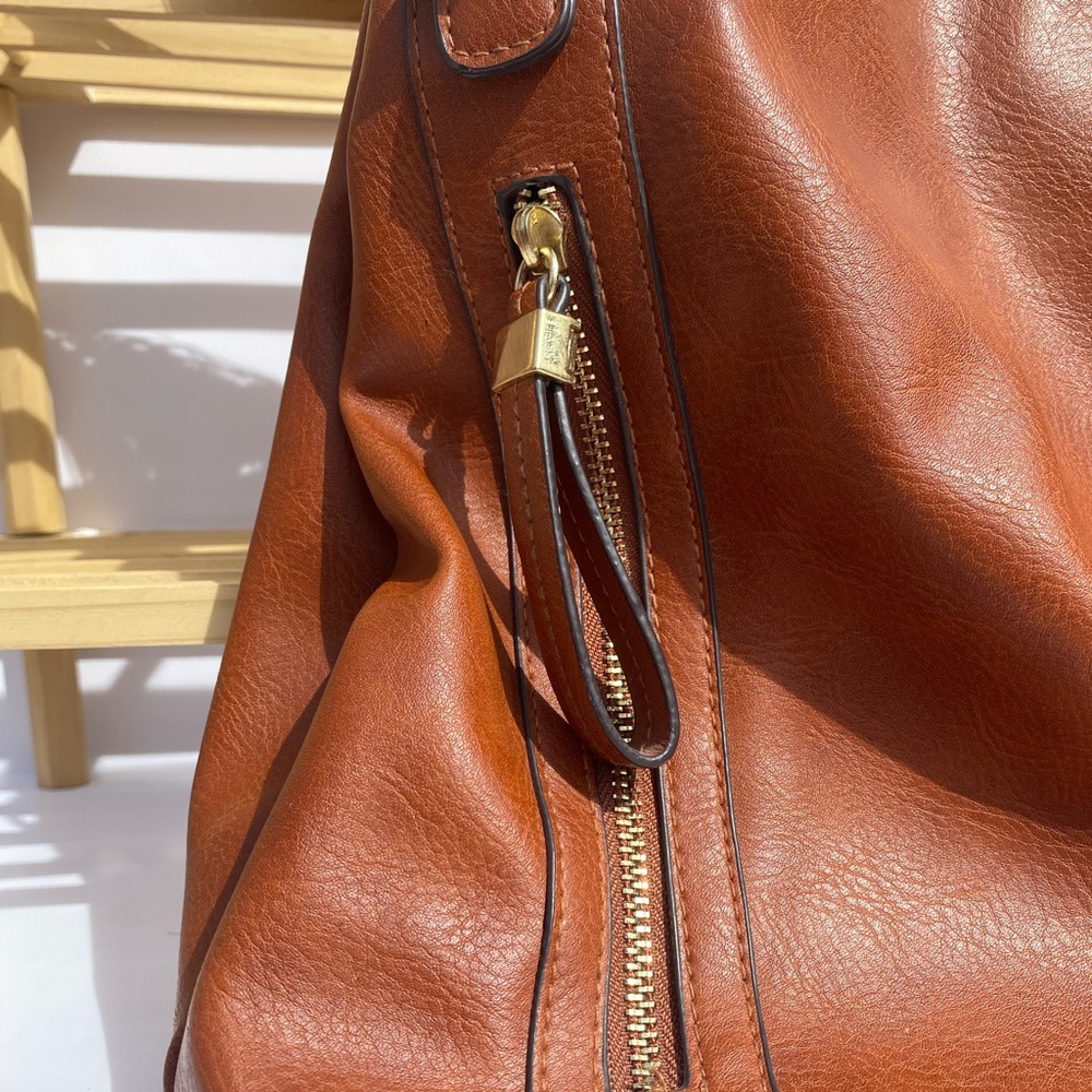 Faux Leather Brown Deep Pocket Bag - Picture 5 of 10